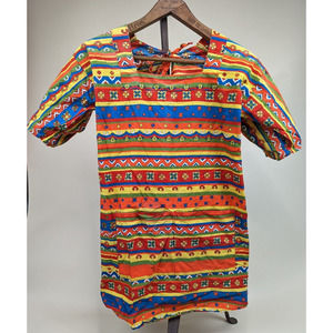 Vintage MCM 60s Groovy Bright Mod Artist Smock Apron Dress Shirt Women Patchwork